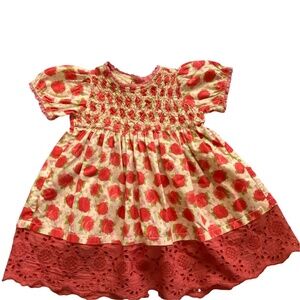 April Cornell Baby Girls Cotton Eyelet Smocked Summer Party Dress- Sz 3-6 mths
